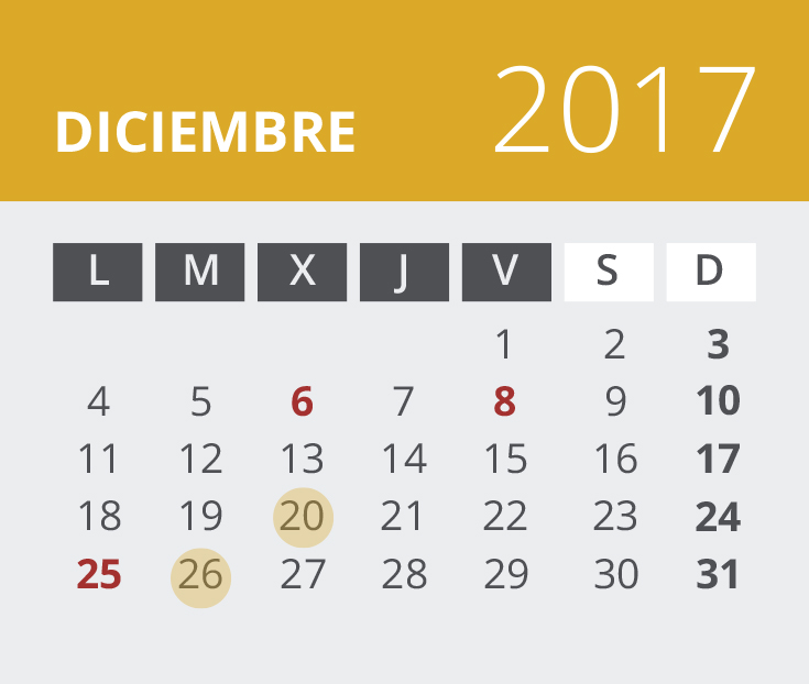 Calendario del Territorio Vizcaya. Diciembre